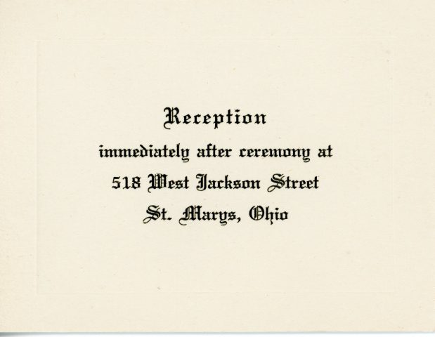 Wedding reception invitation for Alfrida Kleinhenz and Edgar Willke. 1931. Alfrida is my maternal grandmother and the daugther of John W. and Elizabeth Kleinhenz. Edgar is my maternal grandfather.