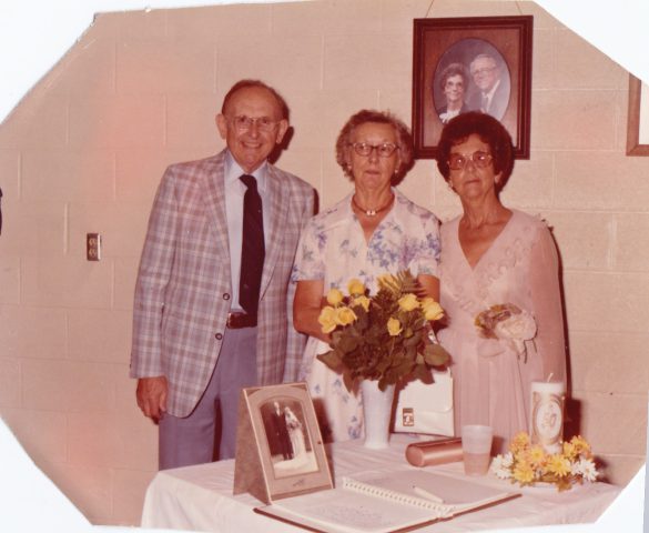 Left to Right: Arnold Kleinhenz, Hilda (Kleinhenz) Creeden, Alfrida (Kleinhenz) Willke at Alfrida and Edgar Willke's 50th Wedding Anniversary in Maria Stein, Ohio on July 19, 1981. Of the ten children born to John W. Kleinhenz and Elizabeth (Kremer) Kleinhenz only Arnold, Hilda, and Alfrida lived past age 67. All three passed away in January 1990 within 23 days of each other. Source: Kathy Creeken