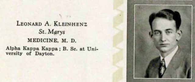 Leonard Kleinhenz ~ Ohio State University ~ College of Medicine ~ Class of 1928 ~ Yearbook photo. Source: OSU Archives