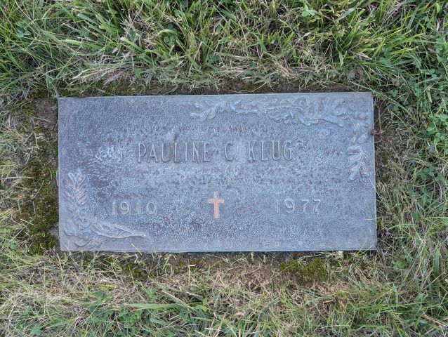 Pauline (Kleinhenz) Klug Grave ~ Gate of Heaven Cemetery Montgomery, Hamilton County, Ohio. August 20, 2026. Source: Andy Niekamp